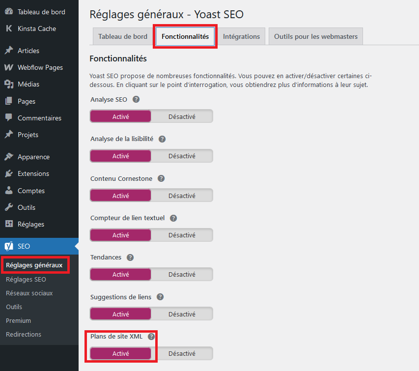 Ajouter un sitemap.xml avec le plugin Yoast