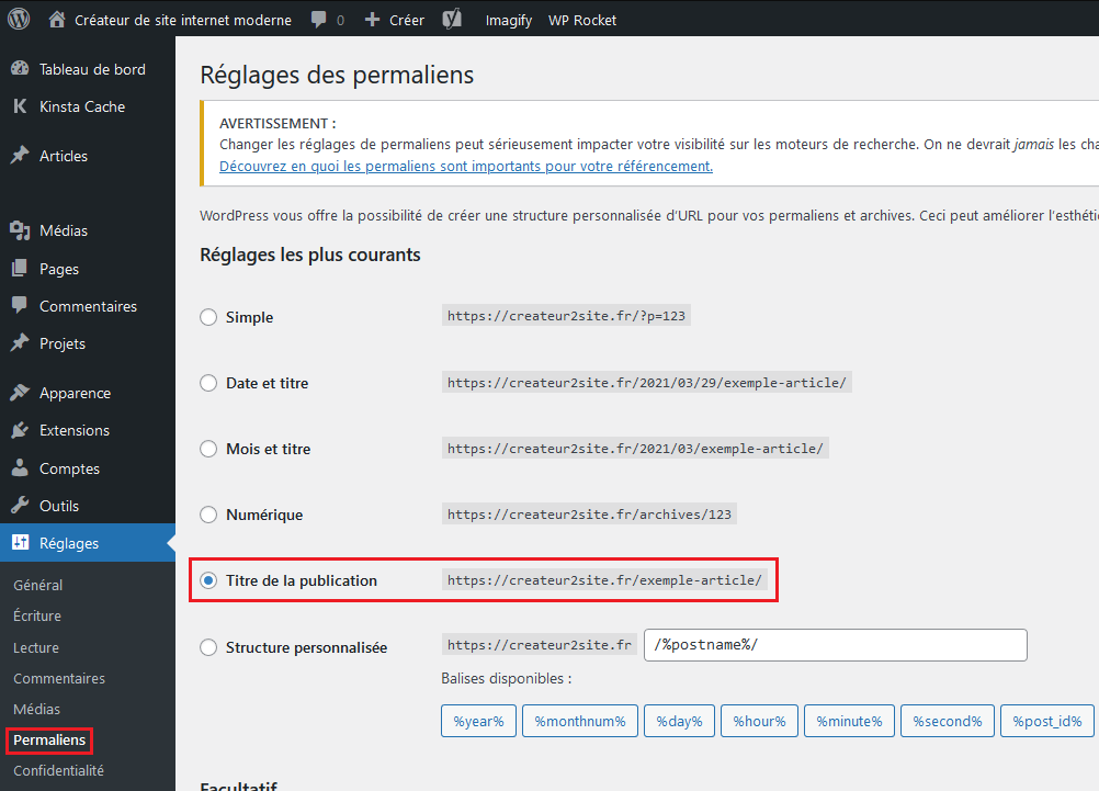 Yoast SEO reglage pour la structure des urls wordpress