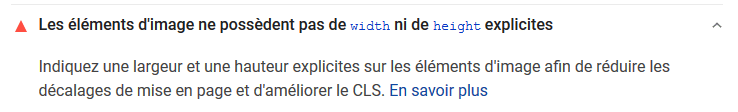 Vue d'une des métriques que propre Google Page speed pour corriger le CLS