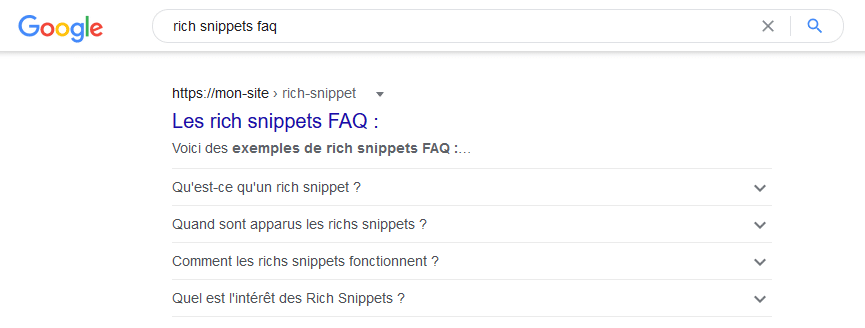 Rich snippets de FAQ sur Google