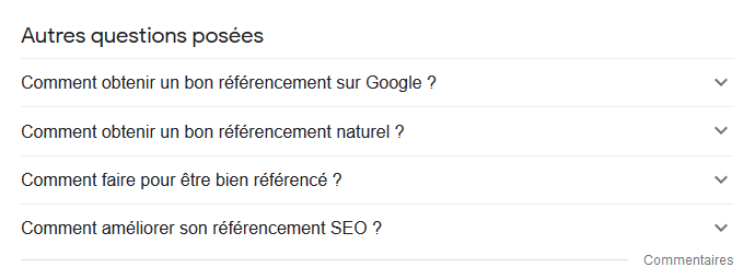 Exemple de question fréquente sur Google