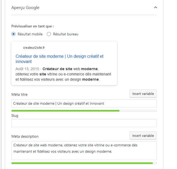 Apercu des paramètres Yoast pour modifier et ajouter des metas