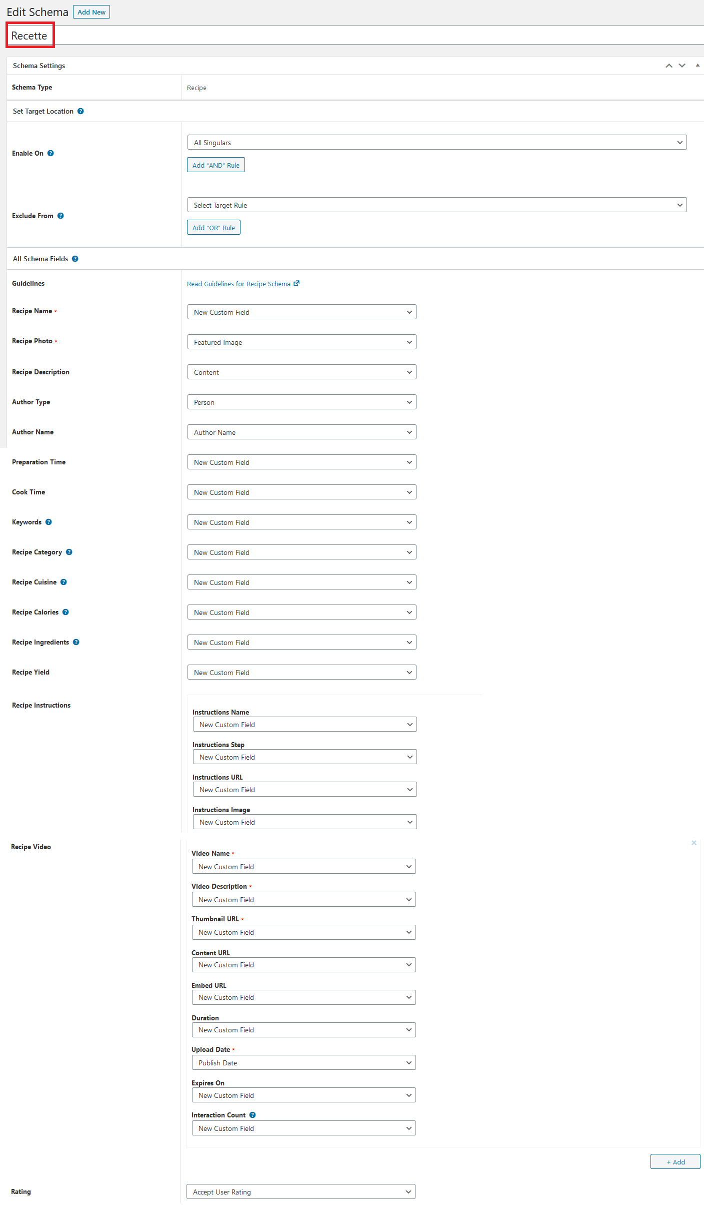 Ajouter des schemas markup pour des site web de recette