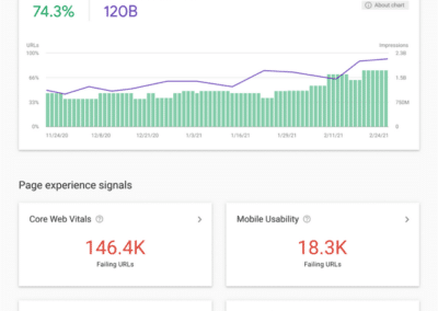 Vue de la Google Search Console sur l'expérience de page