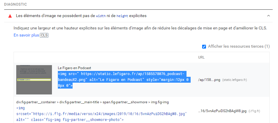 Exemple d'un élément produisant un layout shift avec GPSI