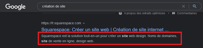La meta description sur les résultats de recherche Google