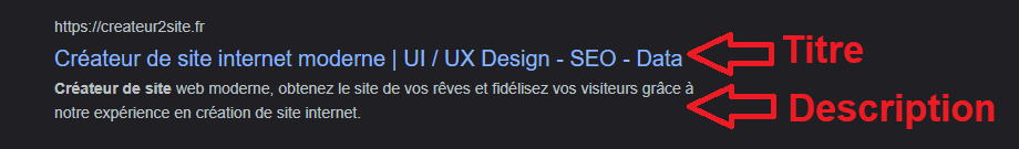 Exemple d'un titre et d'une méta description sur Google