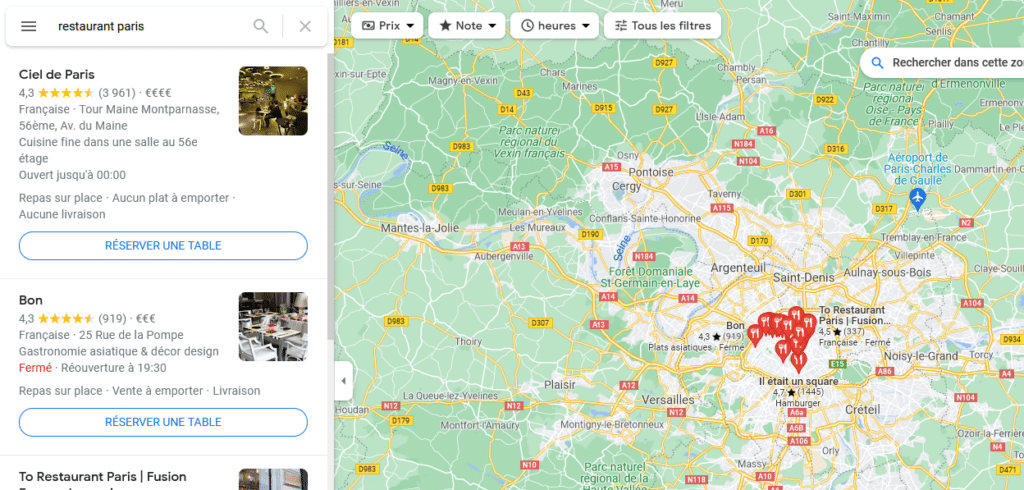 Vue des entreprises sur Google Maps grâce à Google Business Profile
