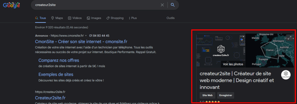 Google My Business avec la recherche de marque sur Google