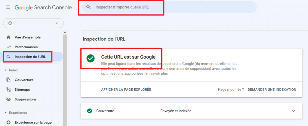 Google search console, inspection des URL