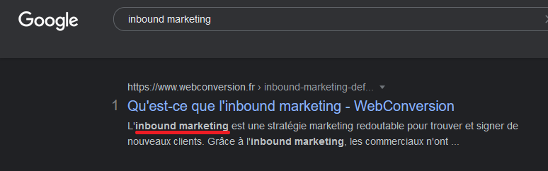 Placer ses mots-clés dans la meta description pour apparaitre en gras