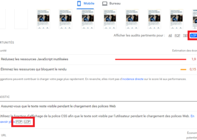 La métrique TTI n'est pas affiché sur GPSI, et la majorité des métriques regroupe les même optimisations
