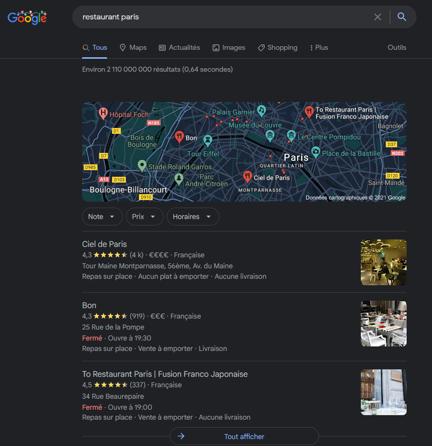 Les résultats de recherche pour une requête local