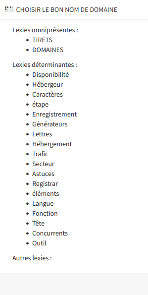 Exemple de lexies à ajouter dans son contenu SEO