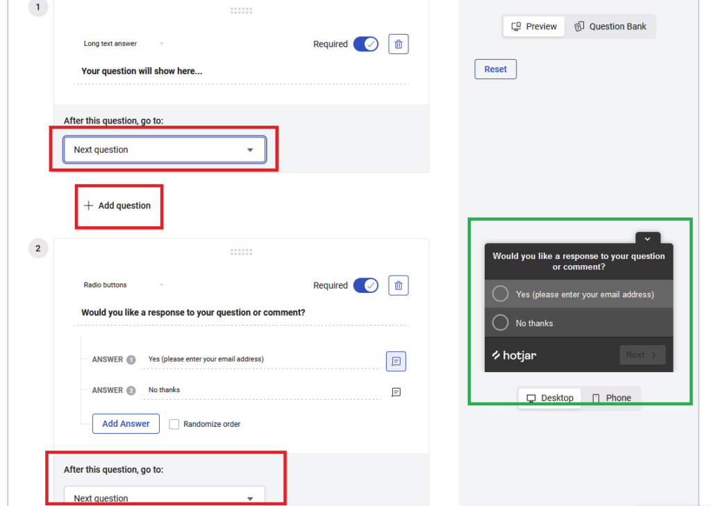 Modifier une enquête de satisfaction avec Hotjar