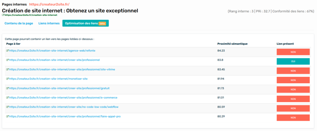 Aide à l'optimisation du maillage interne avec SEOQuantum