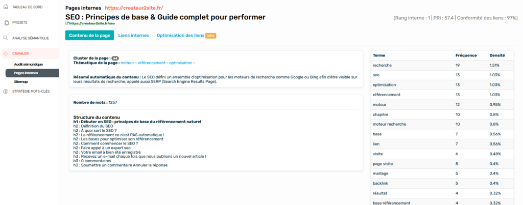 Audit du maillage interne avec le crawler sémantique de SEOQuantum