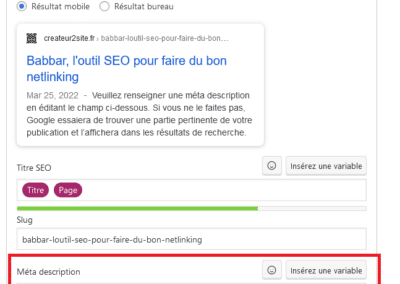 Modifier la meta description sur WordPress avec Yoast SEO