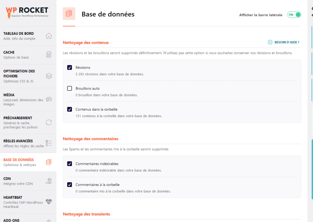 Nettoyage de la base de donnée de WordPress avec WP Rocket