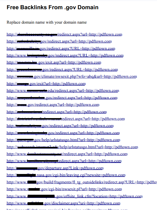 Exemples de liens de sites gouvernementaux pour télécharger des pdf (black hat SEO)